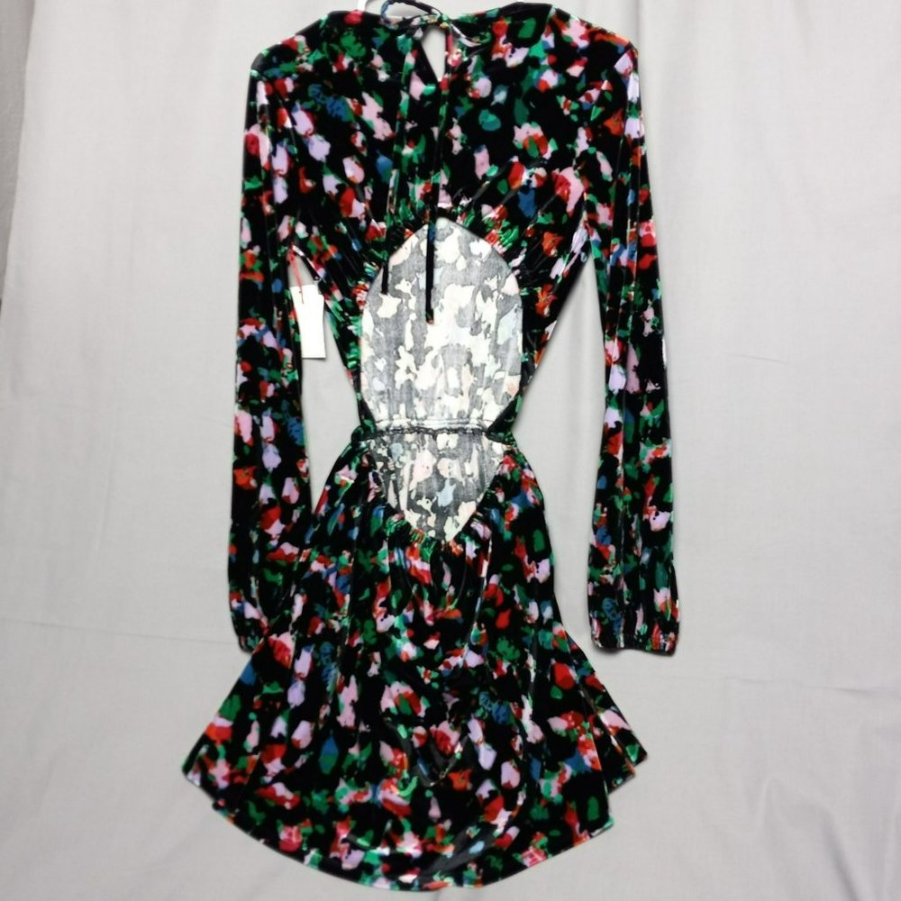 NWT Open Edit Open Cut Out Back Velour Long Sleeve Skater Minidress Sz XS - Picture 8 of 13